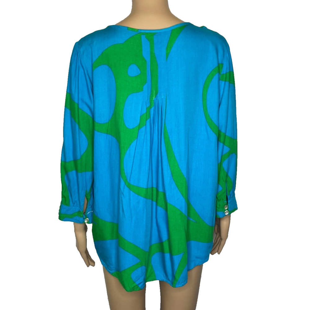 Women's Large Escapada Blue Floral Button Front Accordion Pleat Blouse - Picture 3 of 6